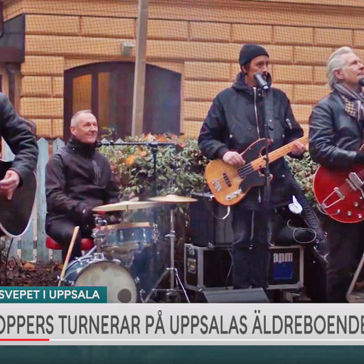 Tv4 hälsade på under The Boppers spelningar på äldreboenden i Uppsala.